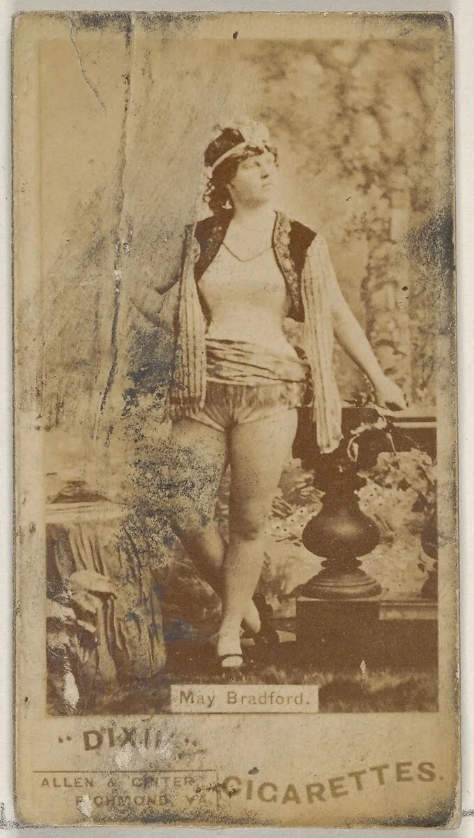 May Bradford, from the Actors and Actresses series (N45, Type 7) for Dixie Cigarettes — Allen & Ginter