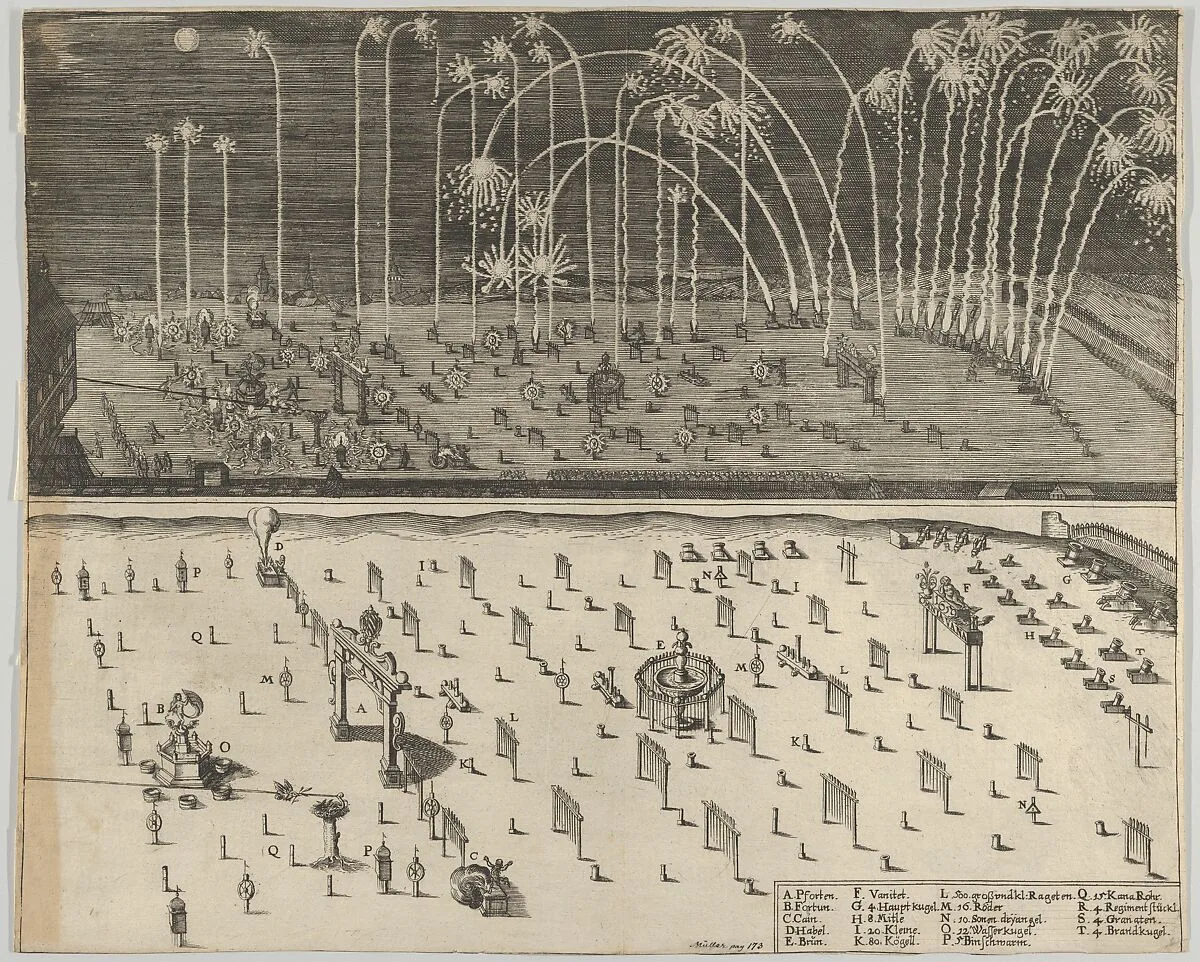 Fireworks display, Nuremberg, 1659 — Anonymous