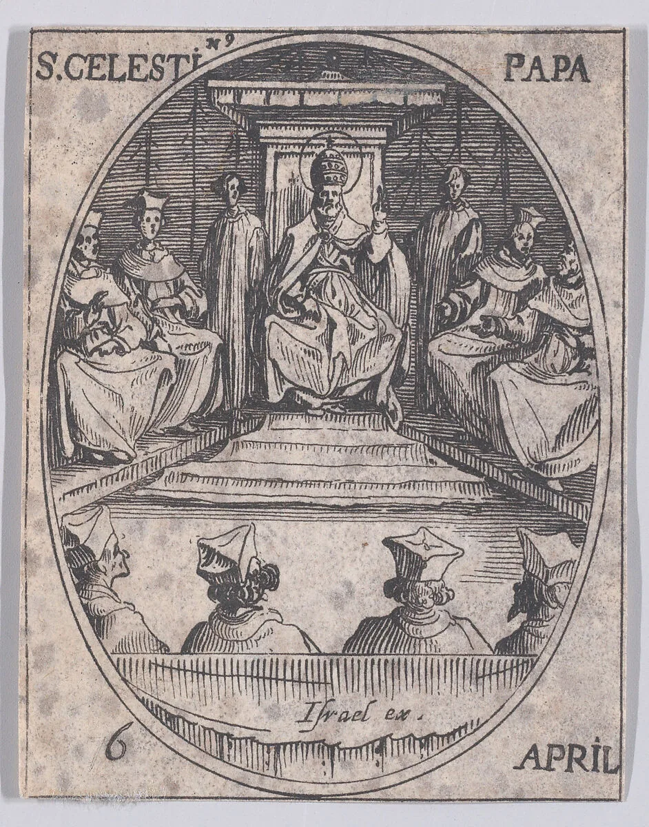 S. Célestin, pape (St. Celestine, Pope), April 6th, from "Les Images De Tous Les Saincts et Saintes de L'Année" (Images of All of the Saints and Religious Events of the Year) — Jacques Callot|Israël Henriet