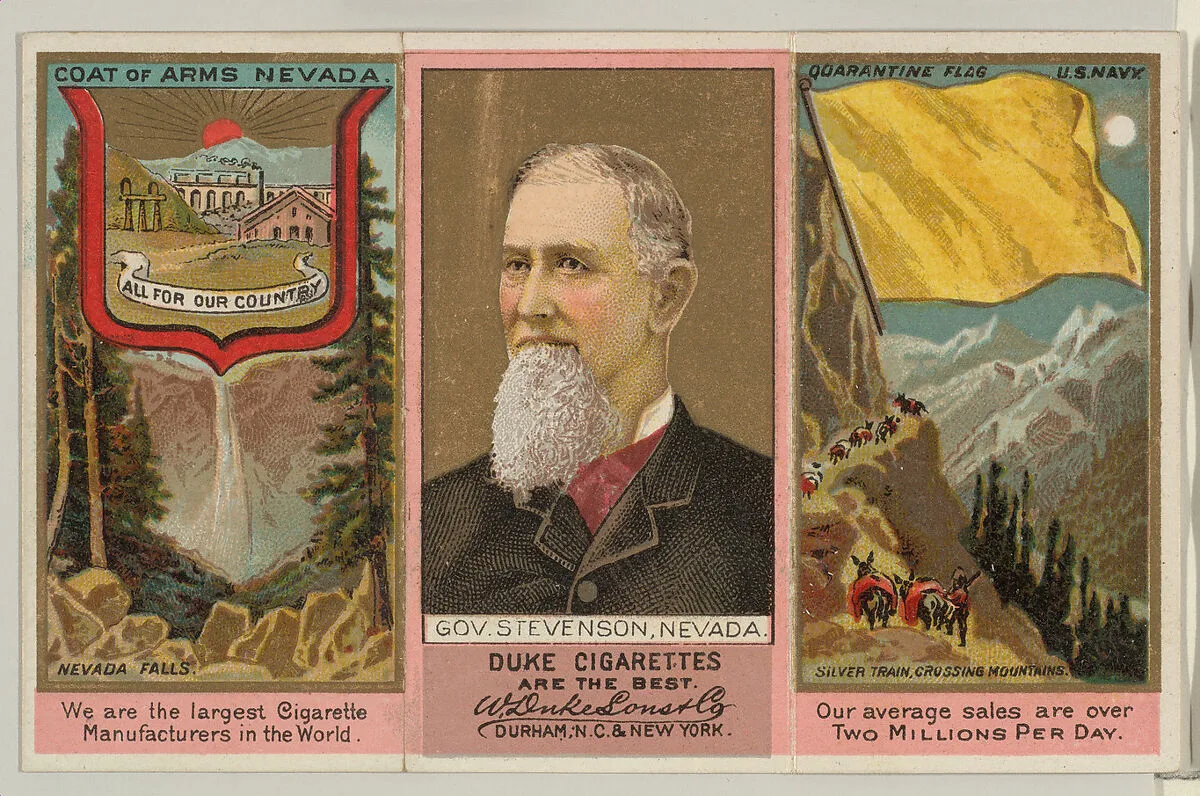 Governor Stevenson, Nevada, from "Governors, Arms, Etc." series (N133-2), issued by Duke Sons & Co. — W. Duke, Sons & Co.