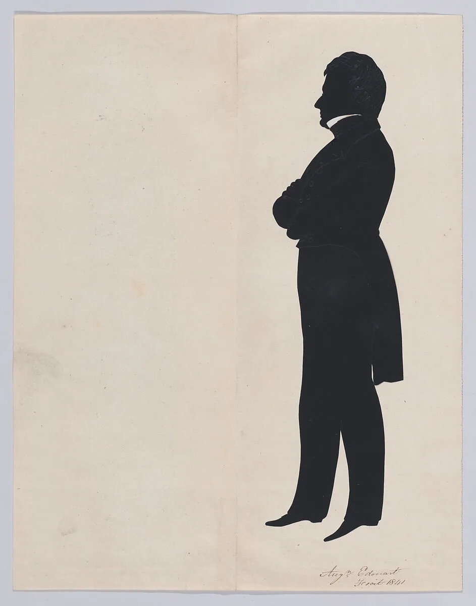 Portrait of a Man, Full-length, Facing Left, with Arms Folded and a White Collar — Auguste Edouart
