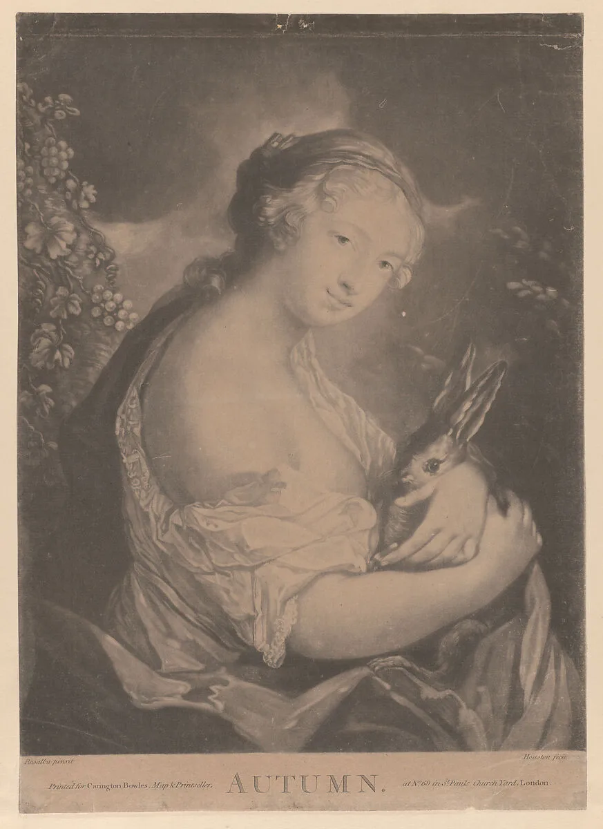 Autumn: a young woman holding a rabbit — Carington Bowles I|Richard Houston|Rosalba Carriera
