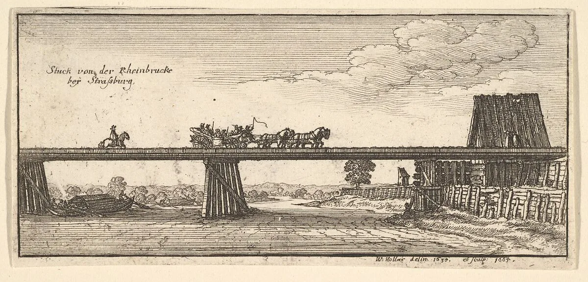 Strasbourg: The Kehl Bridge, from "German Views" — Wenceslaus Hollar
