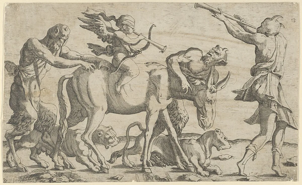 Cupid being led blindfolded on a donkey — Francesco Primaticcio|Léon Davent