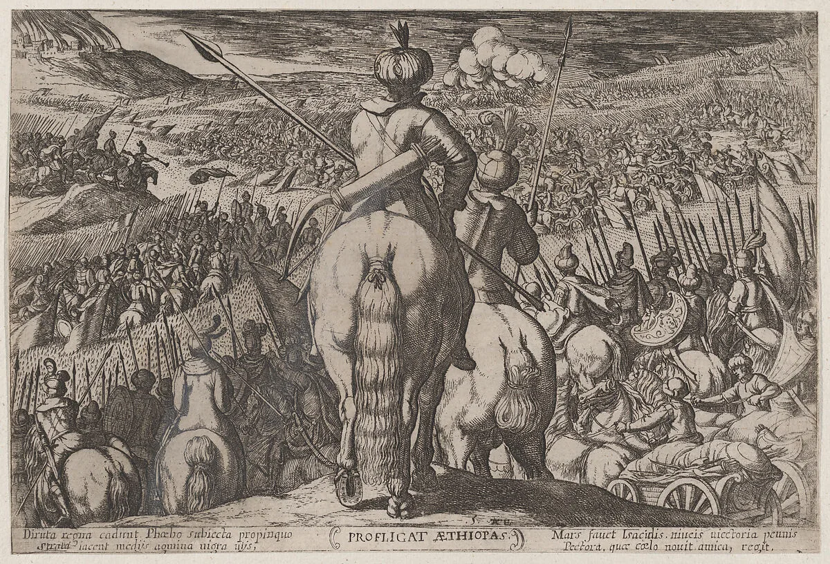 Plate 5: The Defeat of the Ethiopians, from 'The Battles of the Old Testament,' — Nicolaus van Aelst|Antonio Tempesta