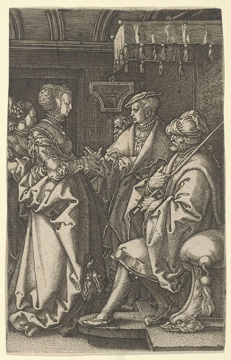 Potiphar's Wife Accusing Joseph, from The Story of Joseph — Heinrich Aldegrever