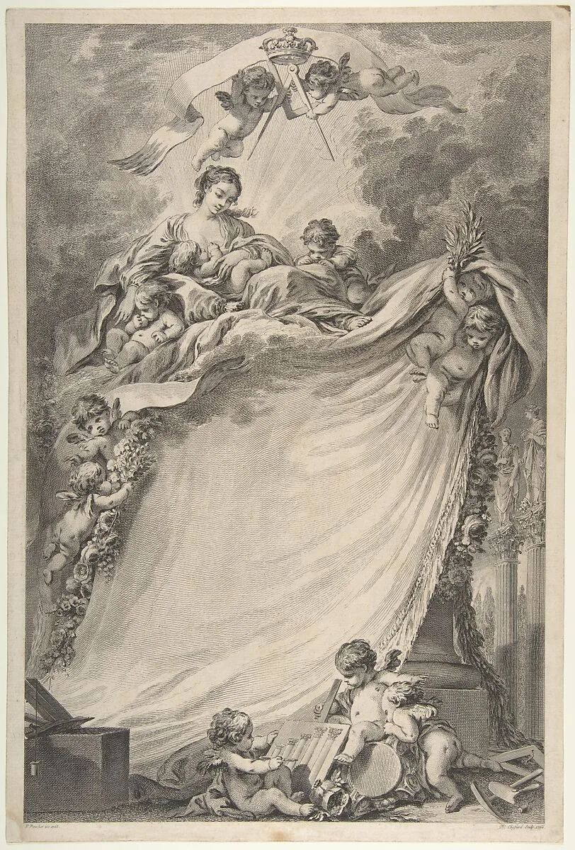 Diploma of the Freemasons of Bordeaux, after François Boucher — Pierre Philippe Choffard