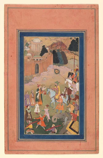 "The Emperor Humayun Returning from a Journey Greets his Son", Folio from a Manuscript of the Akbarnama. Folio from the Davis Album