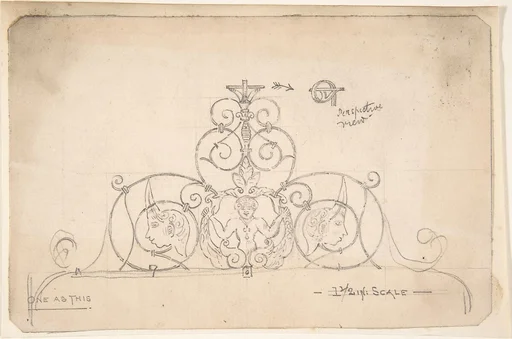 Wrought Metal Foliate Ornament with Grotesque Masks