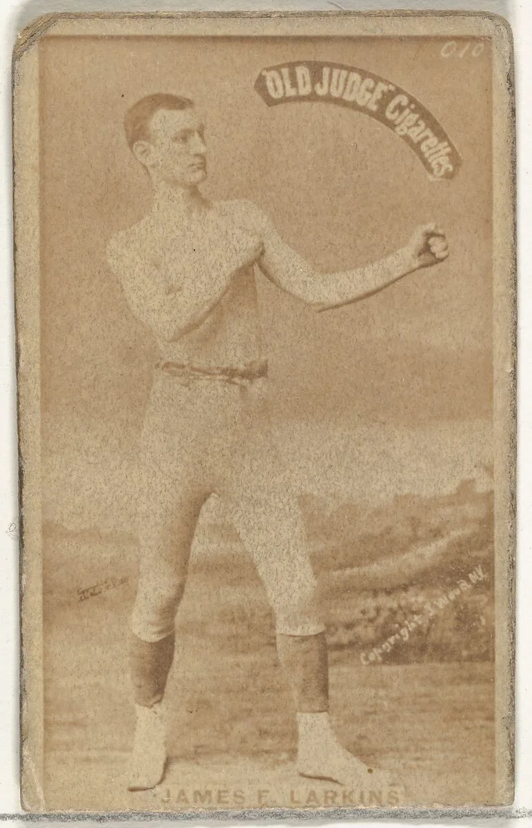 James E. Larkins, from the Celebrities and Prizefighters series (N174) for Old Judge Cigarettes — Goodwin & Company|J. Wood