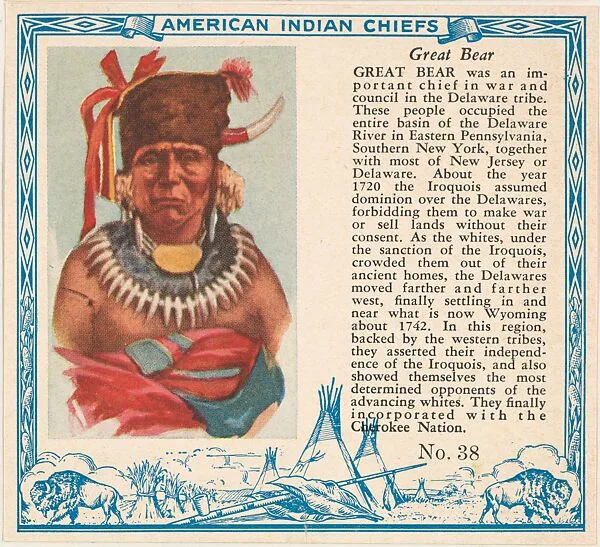 Card No. 38, Great Bear, from the Indian Chiefs series (T129) issued by Red Man Chewing Tobacco — Red Man Chewing Tobacco