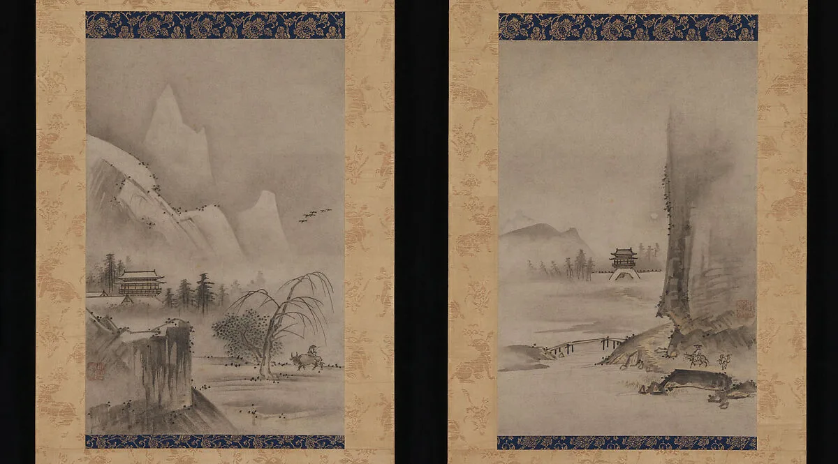 鑑貞筆 瀟湘八景中の二景図|Two Views from the Eight Views of the Xiao and Xiang Rivers — Kantei