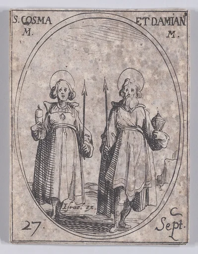S. Cosme et S. Damien, martyrs (St. Cosmas and St. Damian, Martyrs), September 27th, from "Les Images De Tous Les Saincts et Saintes de L'Année" (Images of All of the Saints and Religious Events of the Year)