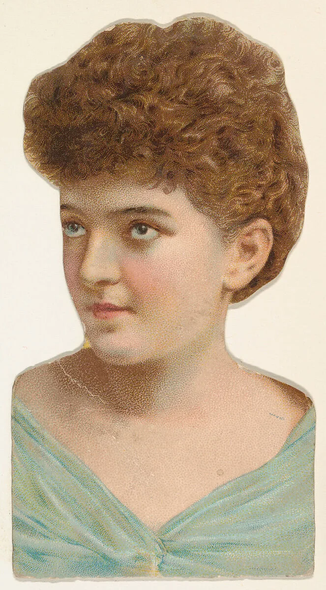 Actress wearing blue bodice, from Stars of the Stage, Fourth Series (N132) issued by Duke Sons & Co. to promote Honest Long Cut Tobacco — American Tobacco Company|W. Duke, Sons & Co.