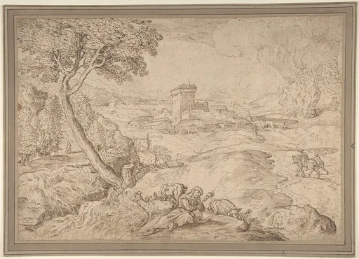 Landscape with an Old Woman Holding a Spindle