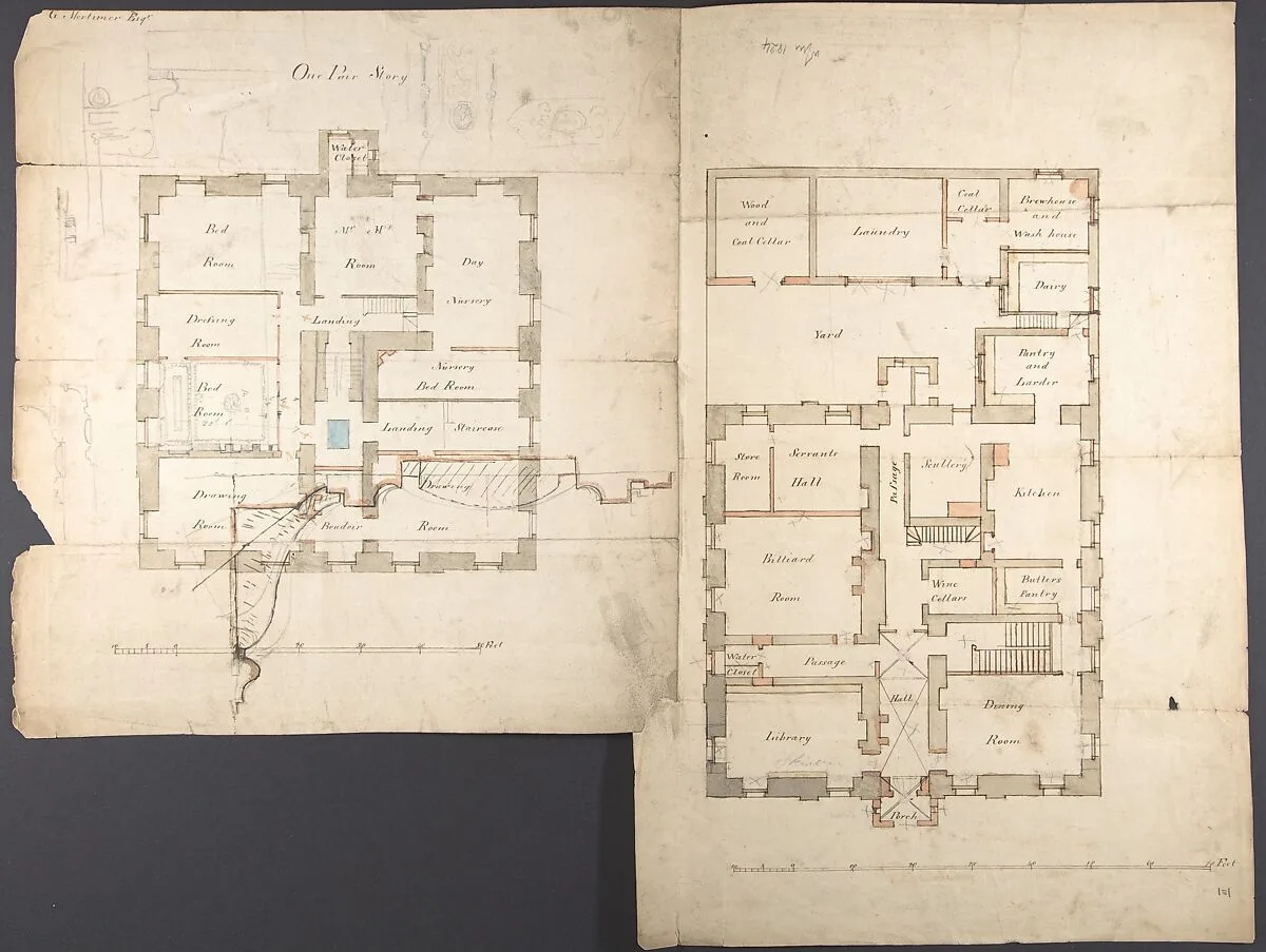 Studies of the Pavilion at Fonthill, Wiltshire and Plans of the Ground and First Floors (recto); Studies for the Pavilion in Tudor-Gothic Style (verso) — Anonymous, British, 19th century