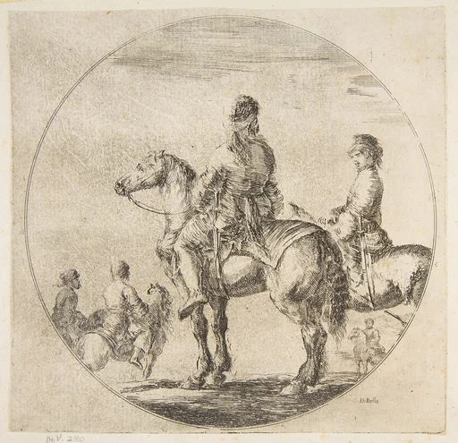 Two Polish horsemen with their horses facing left, from "Figures on Horseback" (Cavaliers nègres, polonais et hongrois)