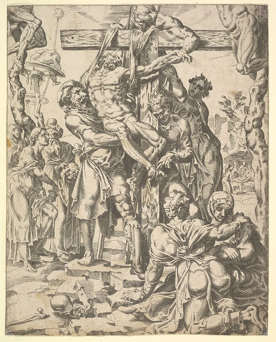 The Descent from the Cross, from The Fall and Salvation of Mankind through the Life and Passion of Christ, plate 27 — Maarten van Heemskerck|Dirck Volckertsz Coornhert