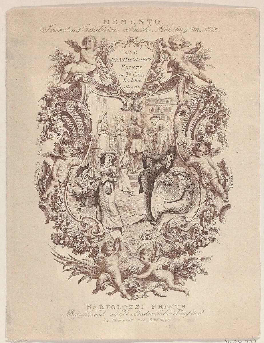 Advertisement for Memento, Inventions Exhibition, South Kensington, 1885 — Francesco Bartolozzi