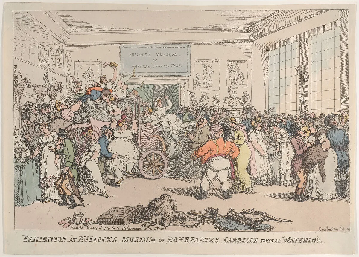 Exhibition at Bullock's Museum of Bonaparte's Carriage Taken at Waterloo — Thomas Rowlandson|Rudolph Ackermann, London