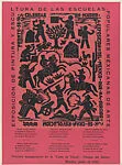 Poster advertising Mexican artists of the revolution for an exhibition of painting and sculpture in the 'Casa de Vacas' in Retiro Park in Madrid, June 1929 — Gabriel Fernández Ledesma