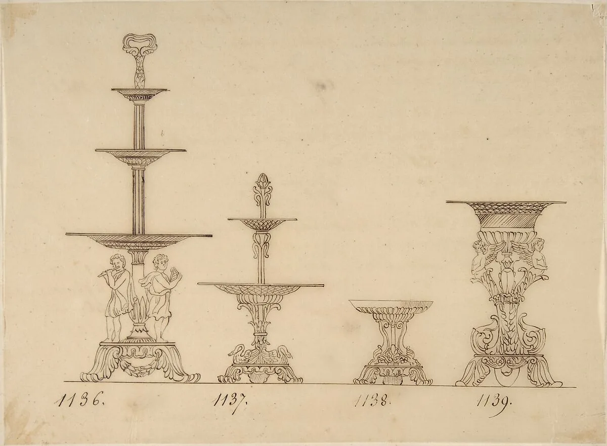 Designs for Serving Trays, a Dish and an Urn — Anonymous, French, 19th century