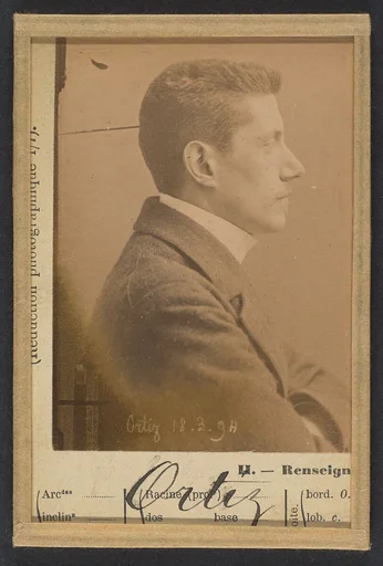 Ortiz. Léon. 25 ans, né à Paris. Commis d'architecte. Anarchiste. Voyage ordinairement en bicyclette.