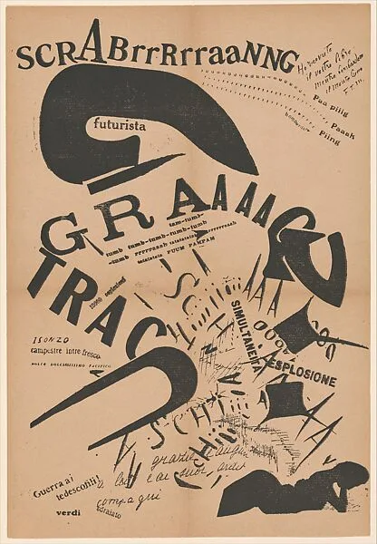 In the Evening, Lying on Her Bed, She Reread the Letter from Her Artilleryman at the Front (Le Soir, couchée dans son lit, elle relisait la lettre de son artilleur au front), published in Les Mots en liberté futuristes — Filippo Tommaso Marinetti