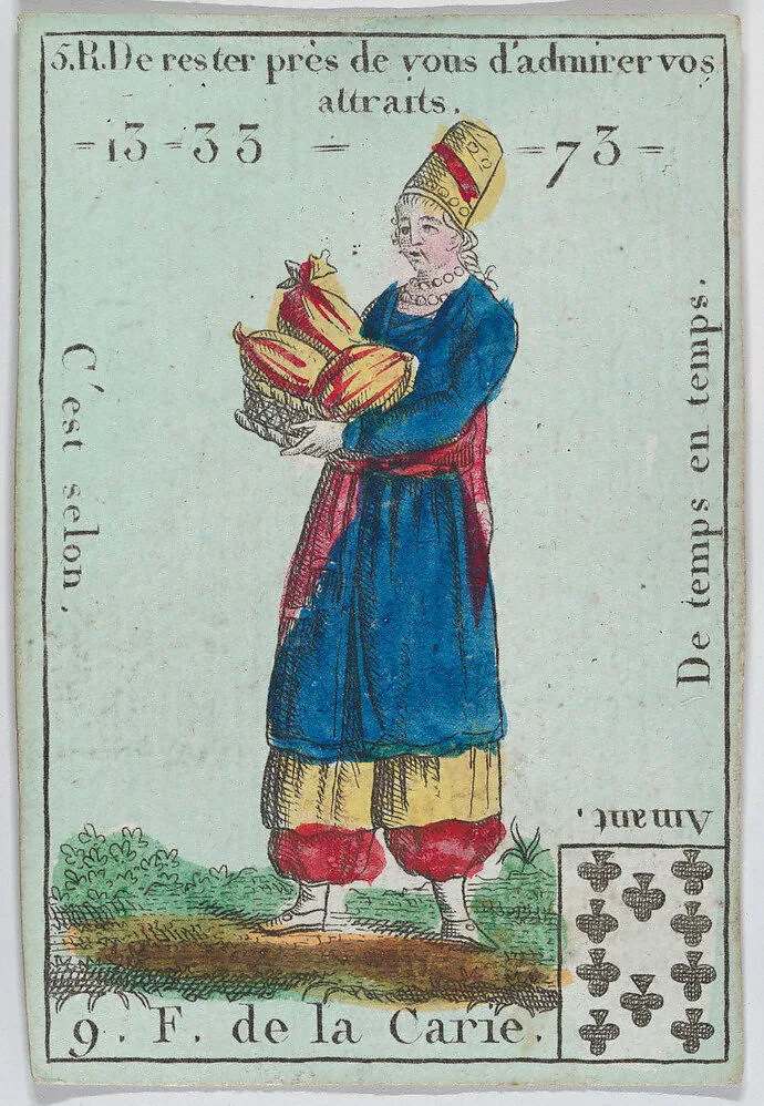 F. de la Carie from playing cards "Jeu d'Or" — Anonymous, French, 18th century