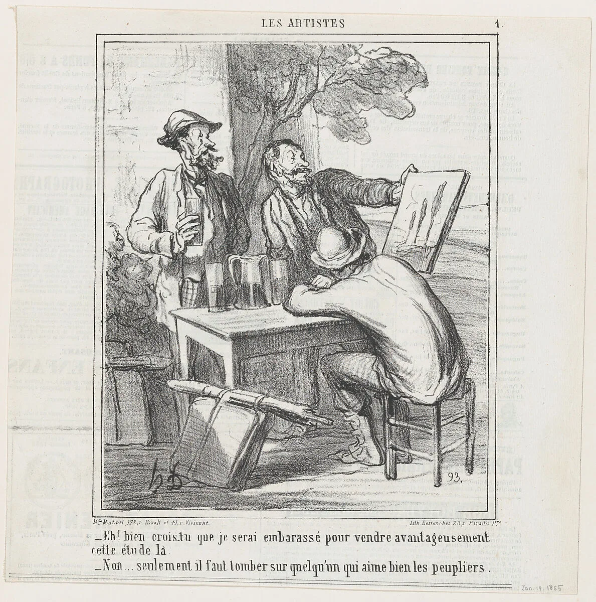 So, what do you think... will it be difficult getting a good price for this sketch?, from 'The artists,' published in Le Charivari, January 19, 1865 — Honoré Daumier|Aaron Martinet|Destouches