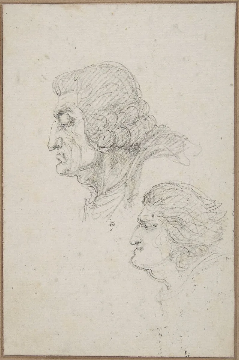 Portraits of Jean-Baptiste-Joseph Gobel (1727-1794), Bishop of Paris in 1792-93, and Pierre-Gaspard Chaumette (1763-1794), Procurator of the Commune in 1792, sketched on the way to the guillotine, April 12, 1794. — baron Dominique Vivant Denon