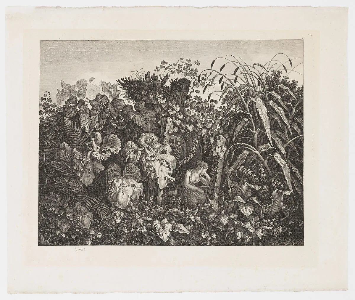 Melancholic woman seated amongst foliage (Trauerndes Mädchen im Kraut) — Carl Wilhelm Kolbe