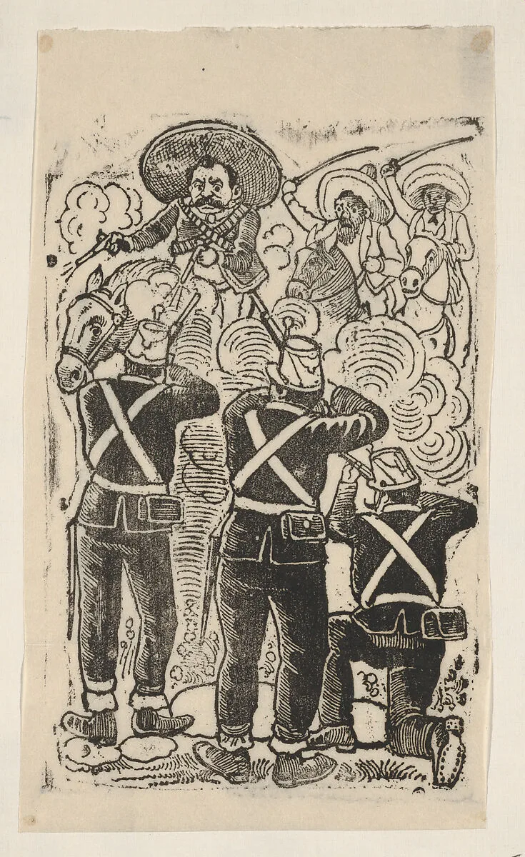 A gun fight between those supporting the Agrarian cause and the military during the Mexican Revolution — José Guadalupe Posada|Jean Charlot
