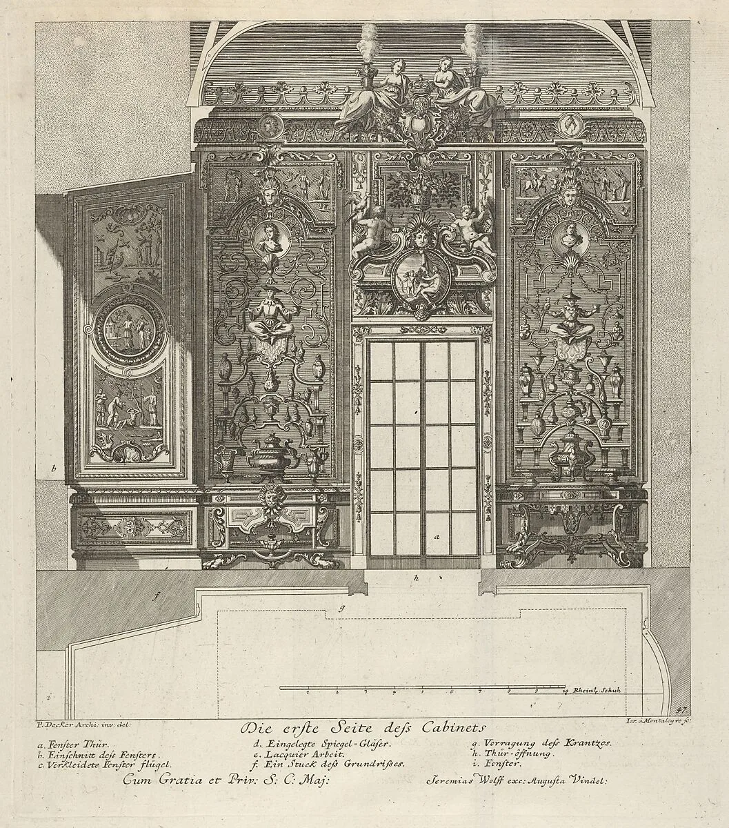 The First Wall of the Porcelain Room, from: 'Fürstlicher Baumeister Oder: Architectura civilis' — Jeremias Wolff|Peter Detleffsen|Paul Decker the Elder|Joseph de Montalegre