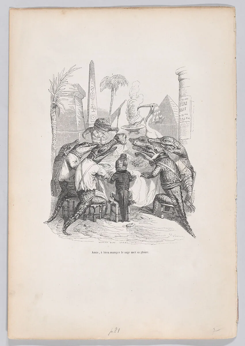 "Friends, the wise one places his glory in eating well" fromScenes from the Private and Public Life of Animals — Honoré de Balzac|J. J. Grandville|Andrew Best Leloir