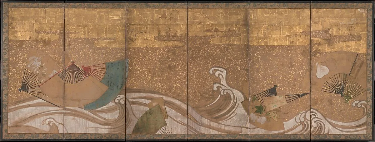 波に扇面流し図屏風|Fans upon Waves — Unknown