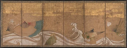 波に扇面流し図屏風|Fans upon Waves