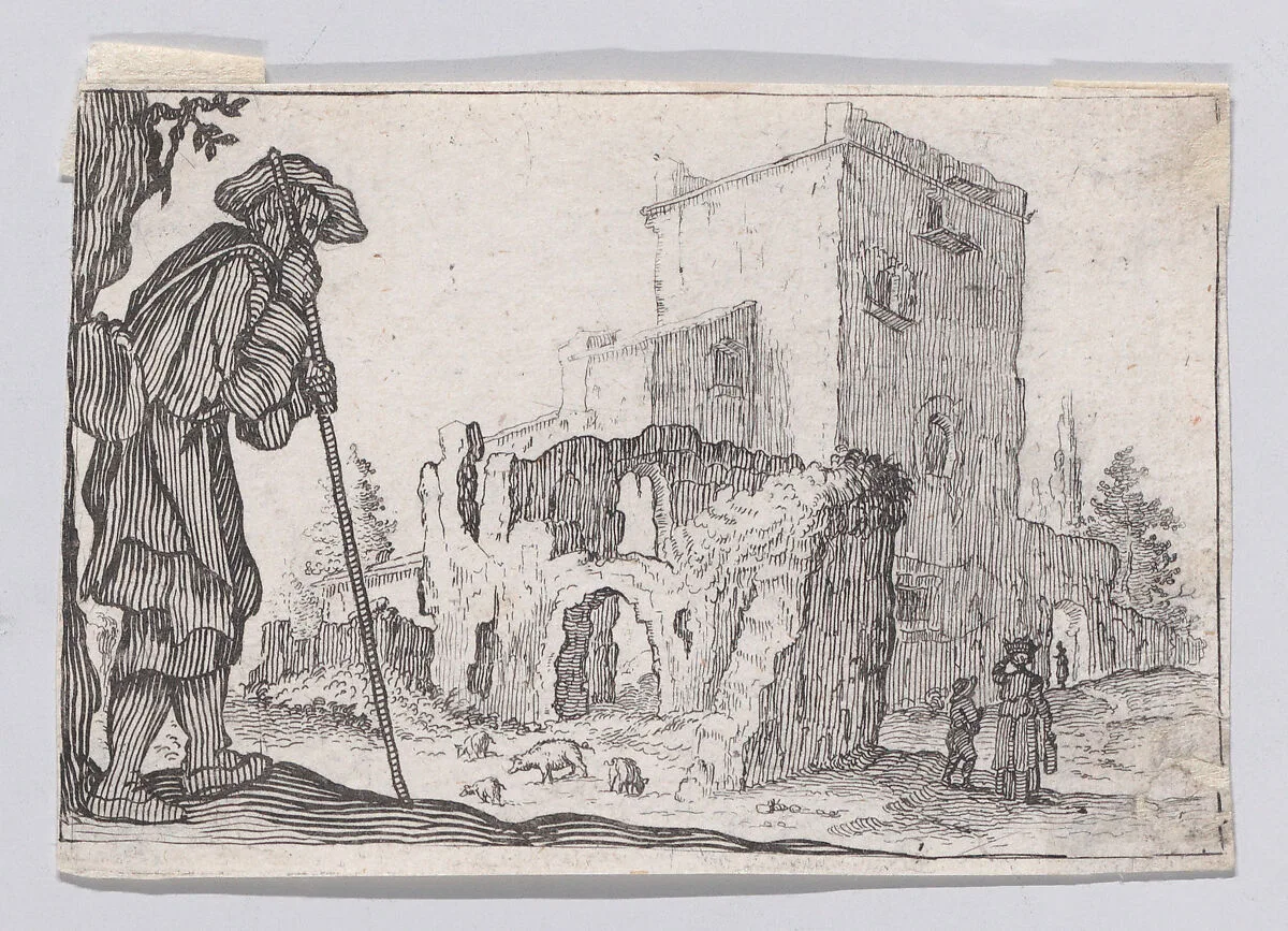 Reverse Copy of Le Patre et les Ruines (The Shepherd and the Ruins), from "Les Caprices" Series A, The Florence Set — Anonymous|Jacques Callot