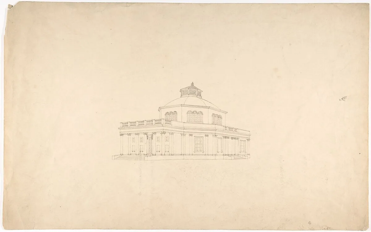 Design for a Centrally Planned Domed Building with Porticos, Perspective — Anonymous, British, early 19th century
