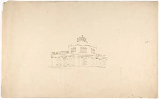 Design for a Centrally Planned Domed Building with Porticos, Perspective