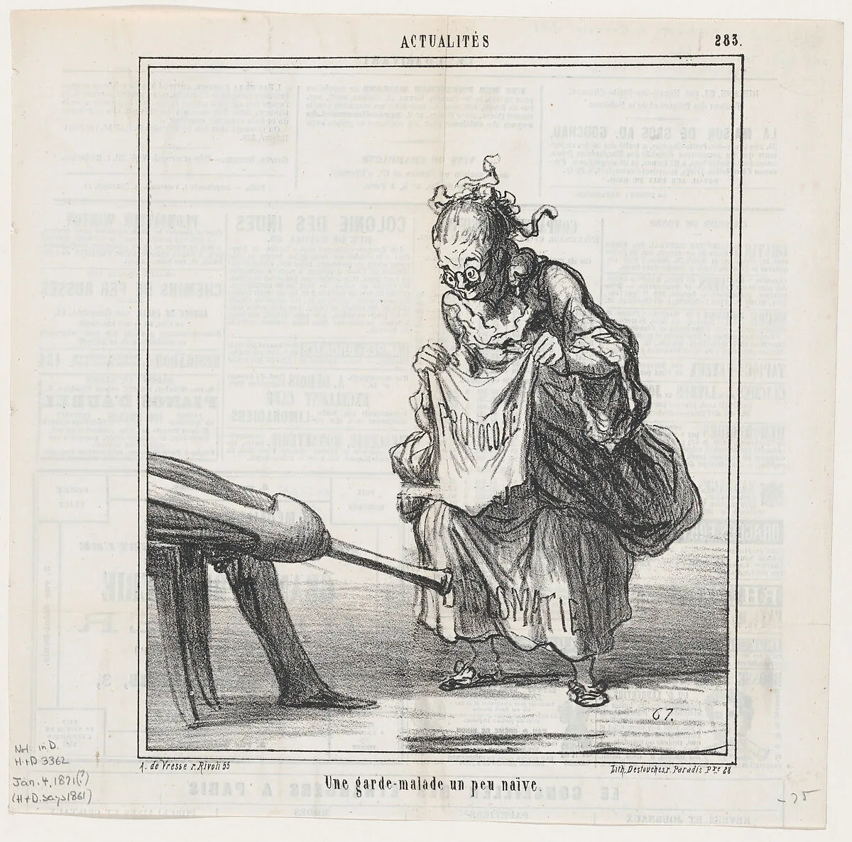 A somewhat naive nurse, from 'News of the day,' published in Le Charivari, January 4, 1871 — Arnaud de Vresse|Honoré Daumier|Destouches