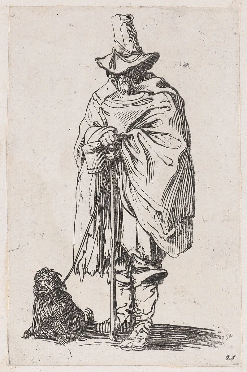 Reverse Copy of Le Gentilhomme au Manteau Bordé de Fourrures Tentant ses Mains Derrière le Dos (The Gentleman with a Fur Lined Coat Holding his Hands Behind his Back), from La Noblesse (The Nobility) — Jacques Callot|Anonymous