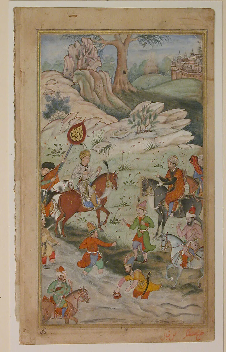"Meeting between Babur and Sultan 'Ali Mirza near Samarqand", Folio from a Baburnama (The Book of Babur) — Unknown