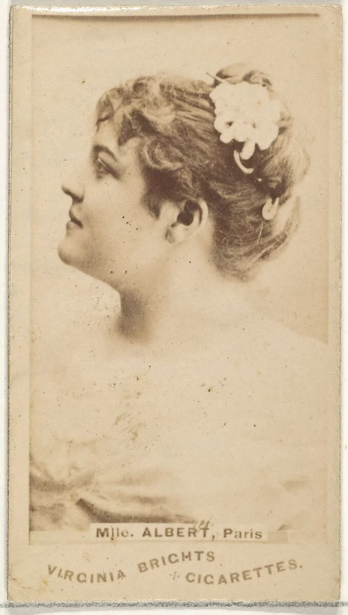 Mlle. Albert, Paris, from the Actors and Actresses series (N45, Type 1) for Virginia Brights Cigarettes — Allen & Ginter