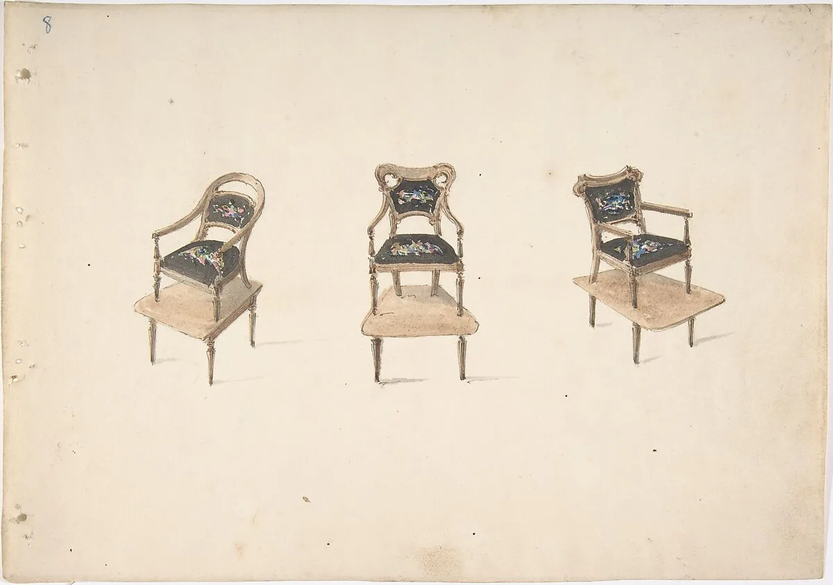 Design for Three Small Elevated Armchairs — Anonymous, British, 19th century