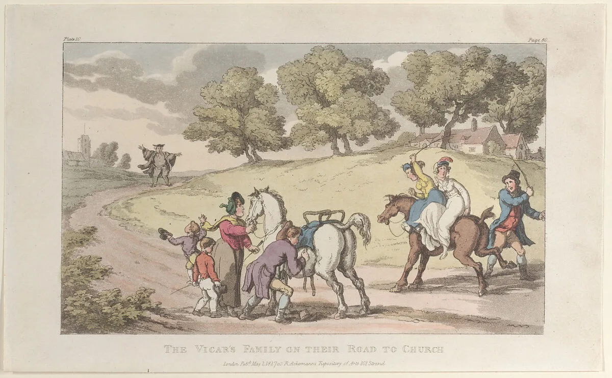 The Vicar's Family on their Road to Church, from "The Vicar of Wakefield" — Oliver Goldsmith|Rudolph Ackermann, London|Thomas Rowlandson|William Clowes