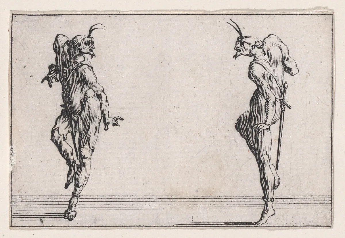 Les Deux Pantalons se Regardant (Men in Pantsuits Looking at Each Other), from Les Caprices Series A, The Florence Set — Jacques Callot|Lorenzo de' Medici