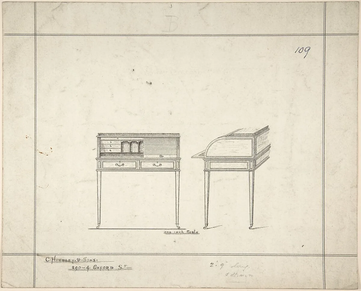 Front and Side Views of Writing Desk — Charles Hindley and Sons