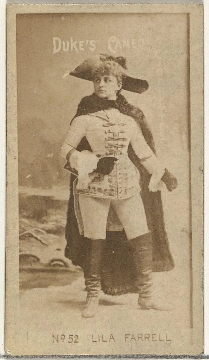 Card Number 52, Lila Farrell, from the Actors and Actresses series (N145-4) issued by Duke Sons & Co. to promote Cameo Cigarettes — W. Duke, Sons & Co.
