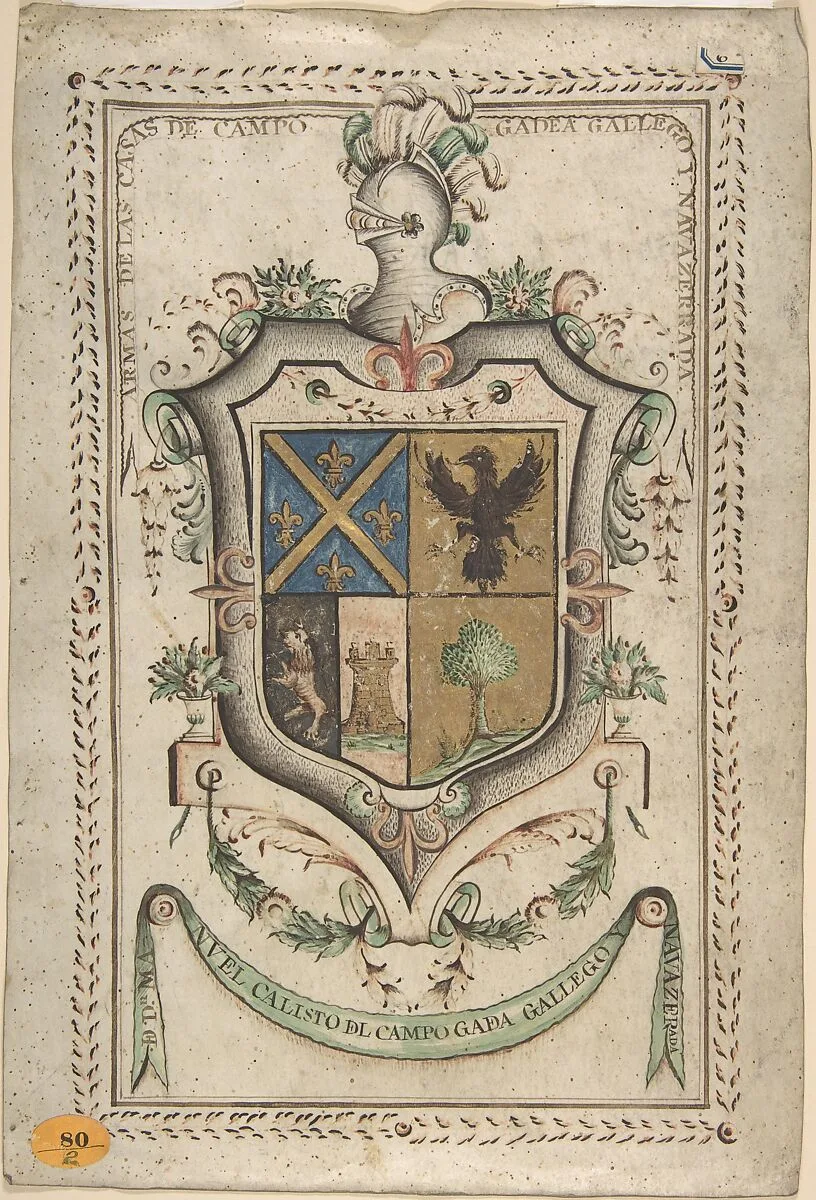 Coat of Arms Surmounted by a Plumed Helmet — Anonymous, Spanish, 18th century